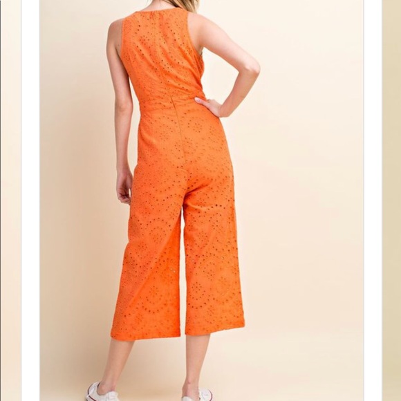 EYELET LACE BOW BODICE PALAZZO SLEEVELESS JUMPSUIT - Picture 5 of 5